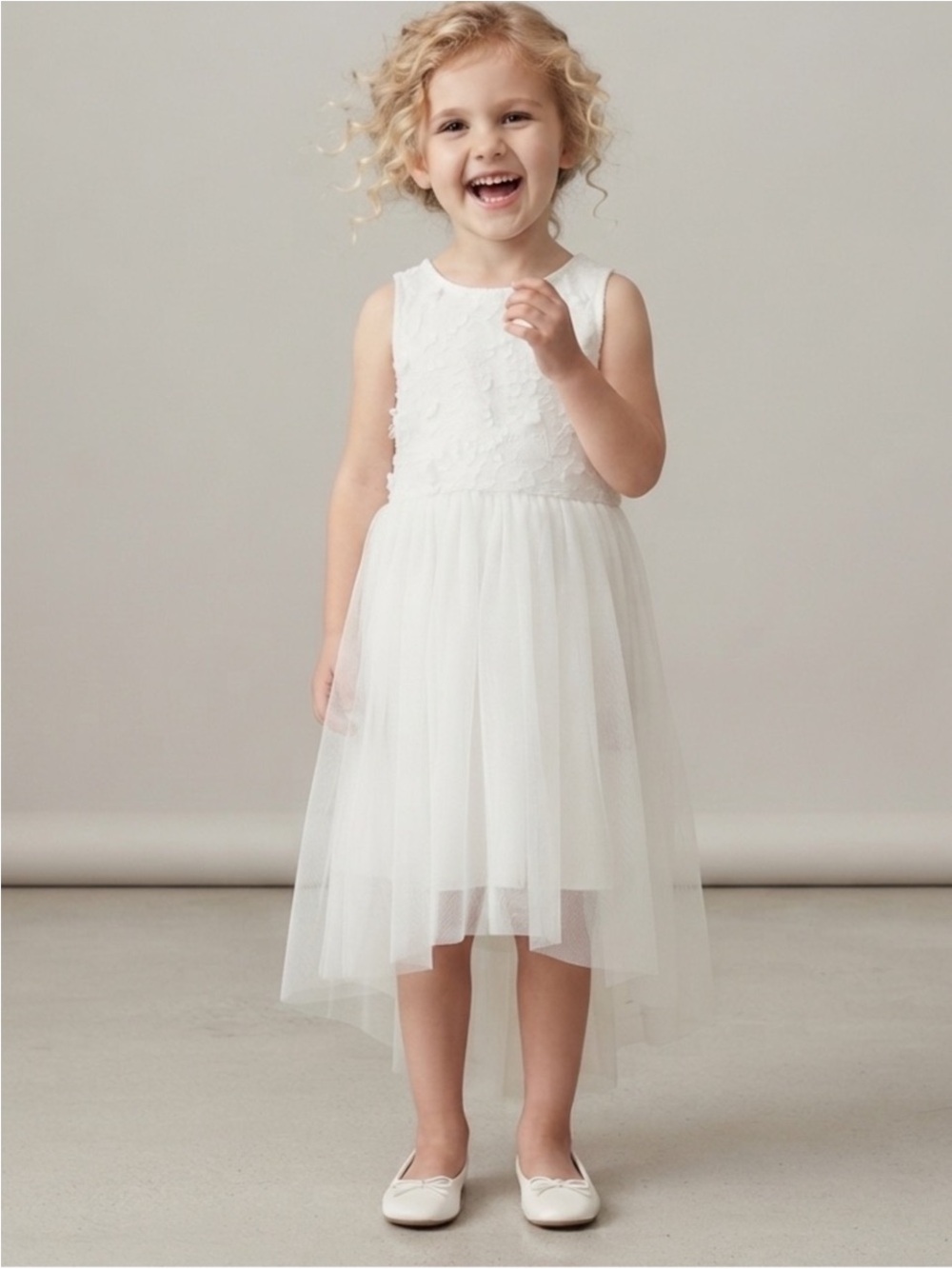 Girls White Lace Tulle Formal Dress Flower Girl Wedding Princess Party